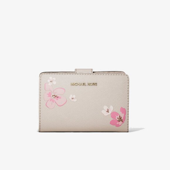 Michael Kors Jet Set Floral Embellished Bi-Fold Wallet Cream NWT R $258 - Picture 1 of 5